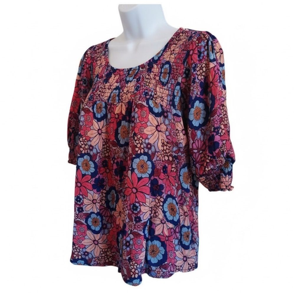 Terra & Sky Floral Blouse Blue and Pink Size 0X 14W